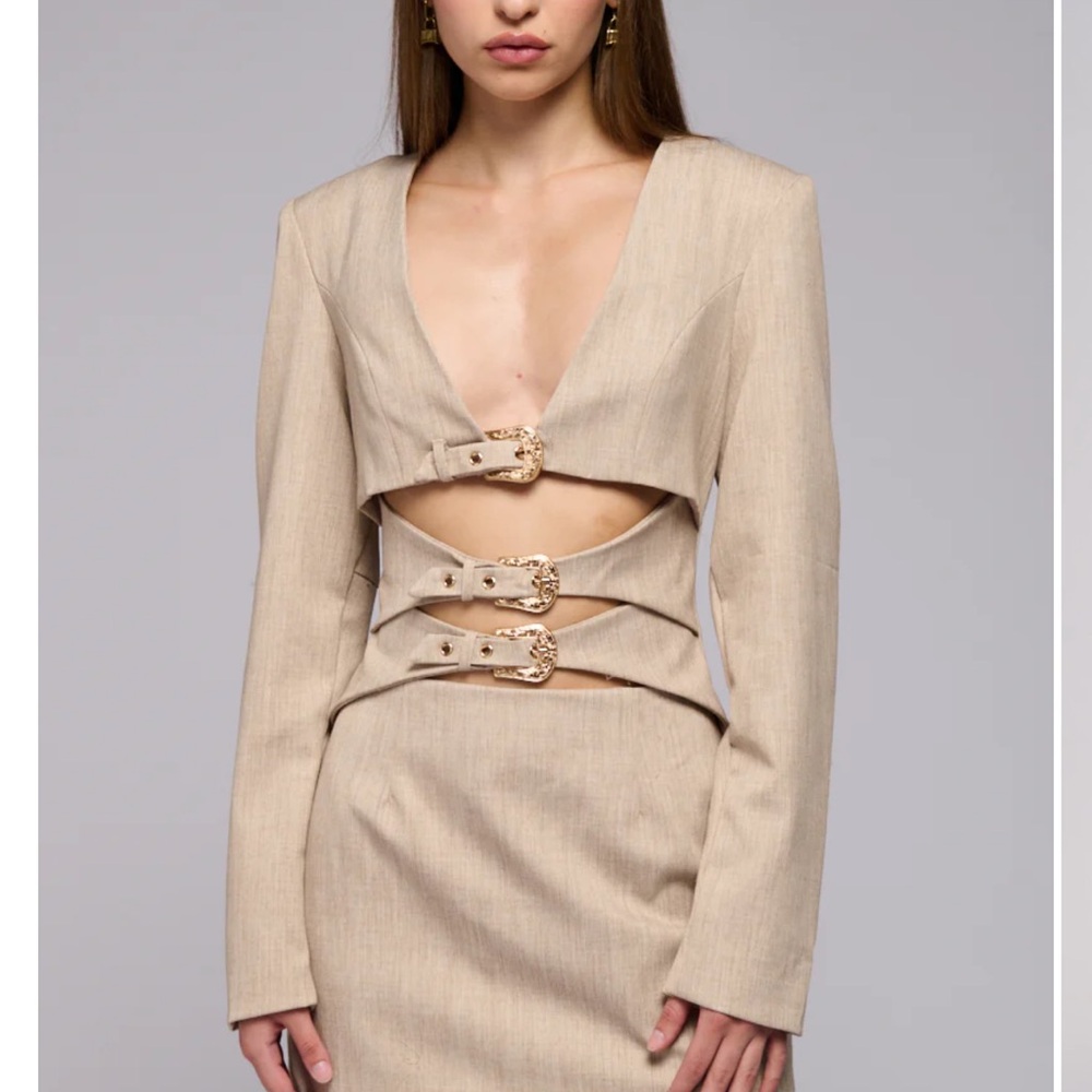 Buckle Up Baby Beige Cut-Out Blazer Dress